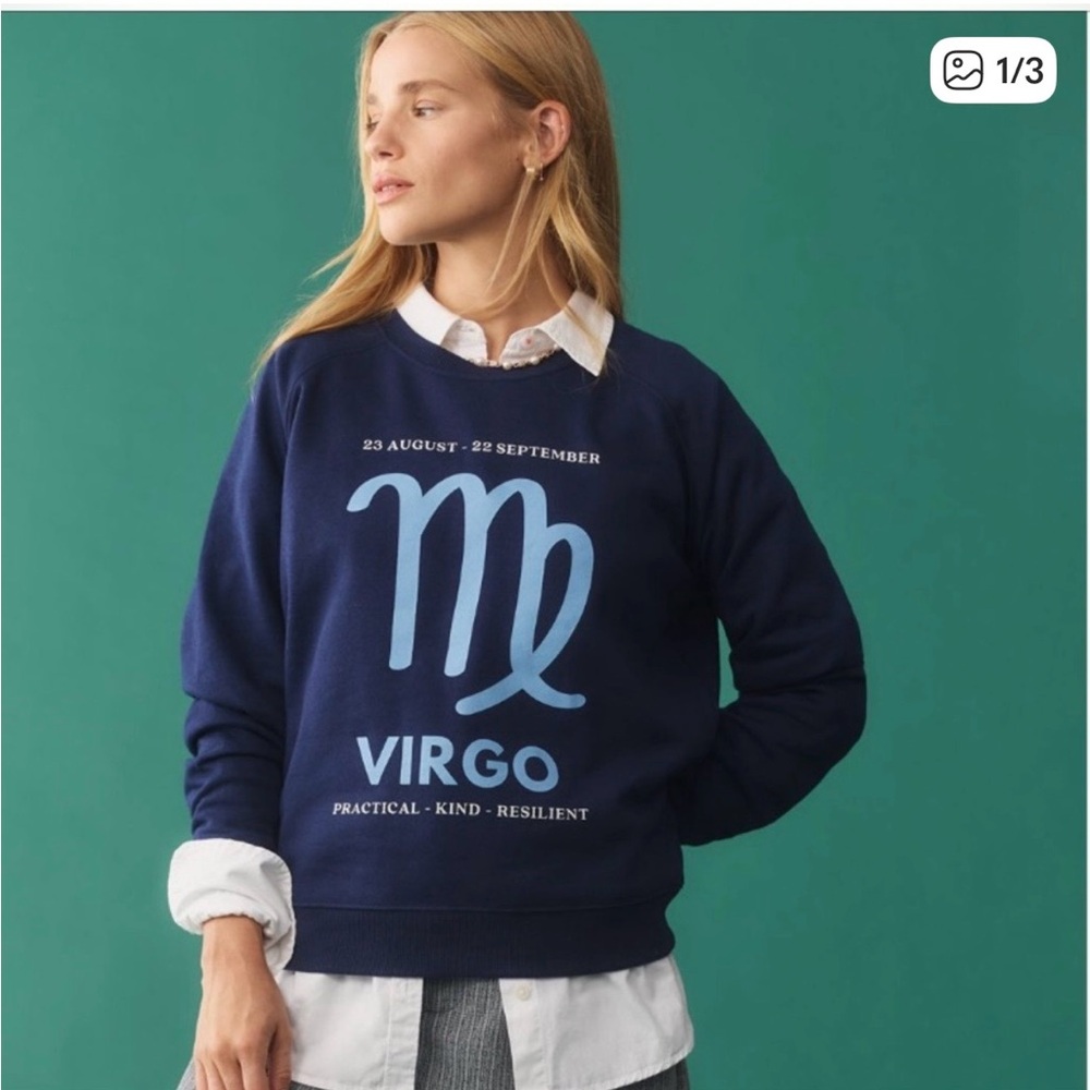 Anthropologie Virgo zodiac sweatshirt by Catherine O’Sullivan navy blue xs